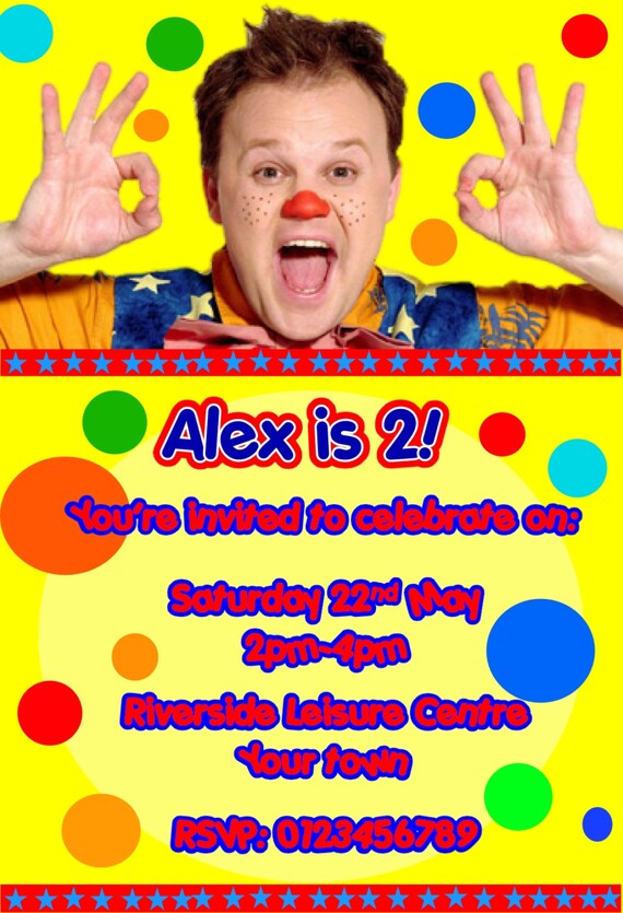 Boys Girls x10 Spotty bag Mr Tumble Personalised Party Invitations
