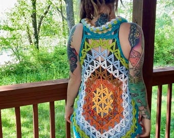 Flower of life lace up vest