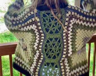 Oversized Green Crochet Cardigan