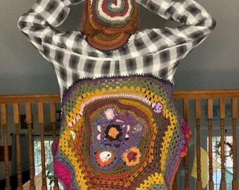 Upcycled Crochet Flannel with Spiral Hood