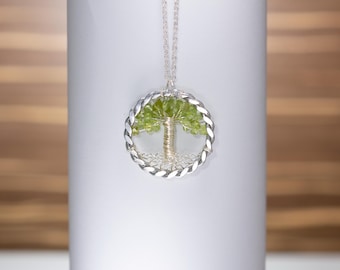 20th Anniversary Gift for Wife, Peridot Tree of Life Necklace Traditional 20 Year Wedding Jewelry Platinum Color Emerald Anniversary #202601