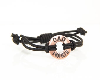 Personalized Memorial Bracelet, Loss of Father Gift, Stamped Copper Washer
