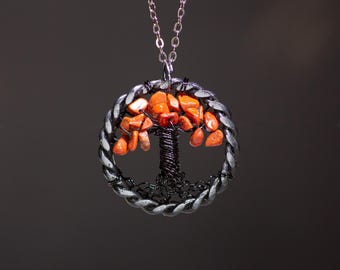 9th Anniversary Gift for Her, Rustic Tree of Life Necklace, Terracotta Jasper Pendant