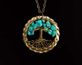 Bronze Turquoise Tree of Life Pendant, 8th Anniversary Gift
