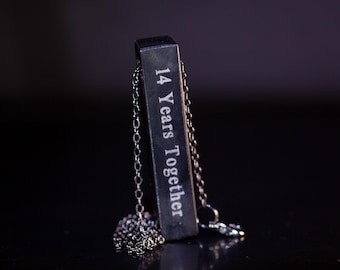 14th Anniversary Gift for Him, Custom Coordinates Necklace, Personalized Bar Pendant for Husband