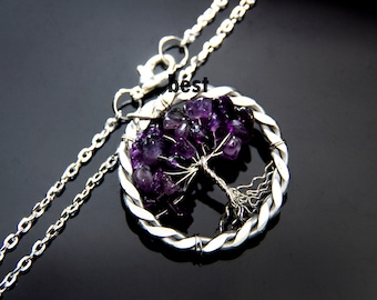 Tin Anniversary Tree of Life Amethyst Necklace, 10 Year Gift