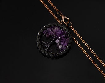 6th anniversary iron, iron 6th anniversary, 6 year anniversary iron, 6th anniversary gift iron amethyst tree of life necklace, amethyst tree