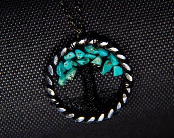 Iron Tree of Life Necklace, Turquoise Gemstone, 6th Anniversary Gift