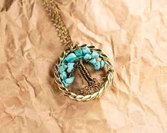 8th Anniversary Bronze Gift for Wife, Turquoise Tree of Life Necklace, 8 Year Wedding Anniversary Bronze Pendant, Traditional Bronze Gift