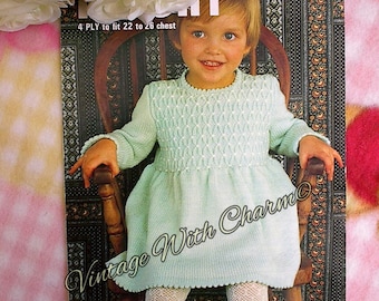 Vintage Knitting Pattern Baby Toddler Girls Smocked Dress PDF