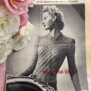 Vintage 40s Lady&#39;s Jumper Knitting Pattern Tassel-Cable Jumper