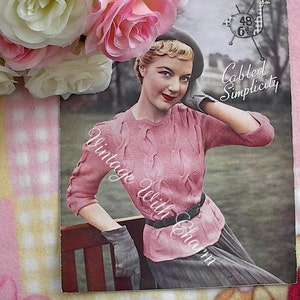 Vintage Knitting Pattern Lady&#39;s Cable & Garter Stitch Exquisite Jumper Blouse! To Fit  A 34-36 in. Bust PDF