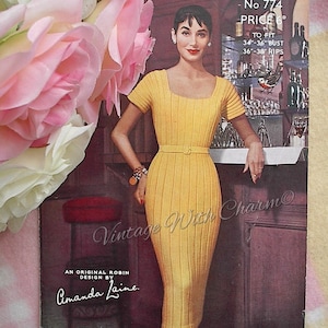 Vintage 1950s Knitting Pattern Copy For A Lady's Sheath Dress Exquisite Bodycon Design