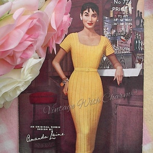 Vintage 1950s Knitting Pattern Copy For A Lady's Sheath Dress Exquisite Bodycon Design