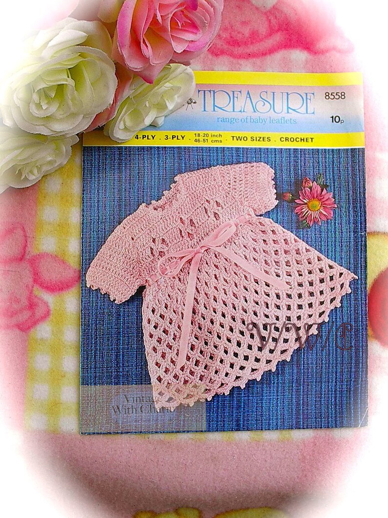 Vintage 70's Crochet Pattern Copy For A Baby Girls Lattice Look Dress. 2 sizes. image 1