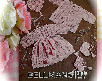 Vintage Crochet Pattern For Baby Girls Coat, Dress, Bonnet & Bootees PDF