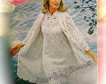 Vintage 70s Crochet Pattern PDF For A Special Occasion Dress, Coat & Jacket