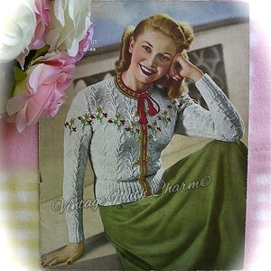 Vintage 1950&#39;s Knitting Pattern For A Lady&#39;s &#39;Tryolean&#39; Style Jacket. Fit 36-37in. Bust