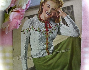 Vintage 1950's Knitting Pattern For A Lady's 'Tryolean' Style Jacket. Fit 36-37in. Bust