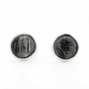 Meteorite silver stud earring / Muonionalusta Meteorite / Silver 925 / Width 7mm / Unisex / SEMT-523-Black