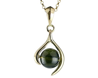 Moldavite gold necklace / 18k yellow gold /Made in Japan / Gift Jewelry / CHARIS Jewelry /