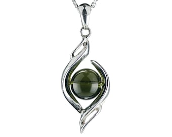 Moldavite Necklace / Moldavite Necklace / Sterling Silver /Round 10mm / Made in Japan / Gift Jewelry / CHARIS Jewelry /