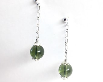 Moldavite Earrings,Moldavite Silver Earrings,Birthstone,Sterling Silver 925,Jewelry Earrings,Gemstone Earrings,Gift,Green,Meteorite