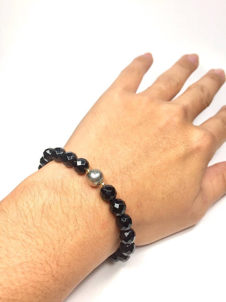 Gold Bracelet,Gift Jewelry,Gold,crystal Gibeon Bracelet,Meteorite Bracelet,Gibeon and Onyx K14 Gold Bracelet,Stone Bracelet Meteorite