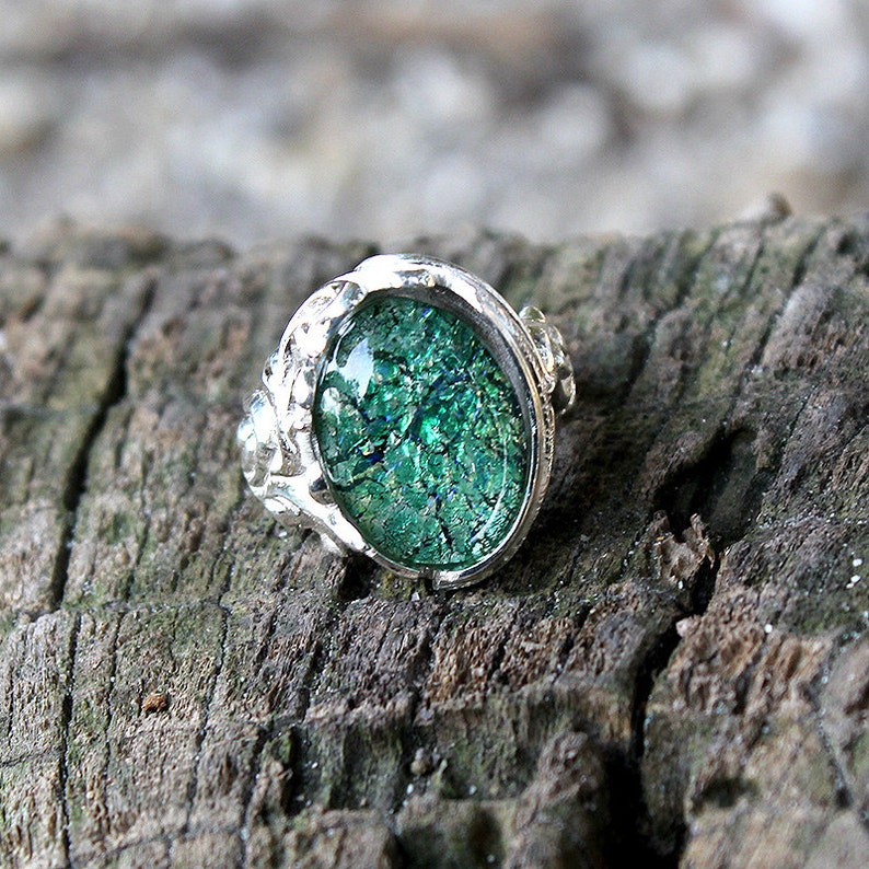 Natural Vintage Glass ring Mexican Fire Opal ring Green color Ring Dragon/'s Breath Opal ring Handmade Gift Jewelry Sterling Silver ring