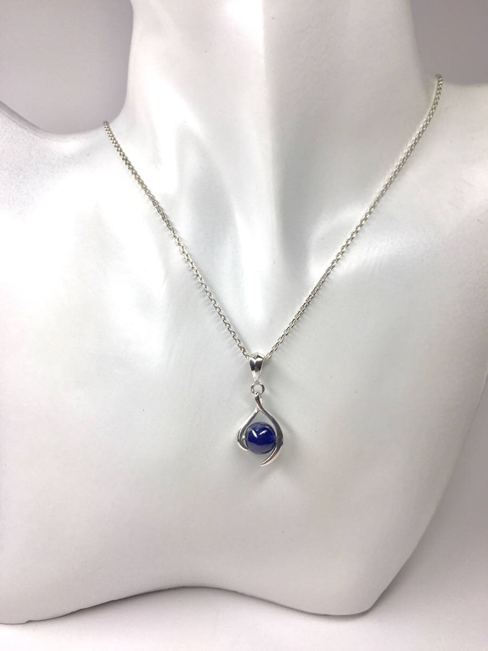 Sapphire Necklace Sapphire Pendant Sterling Silver Sapphire Etsy