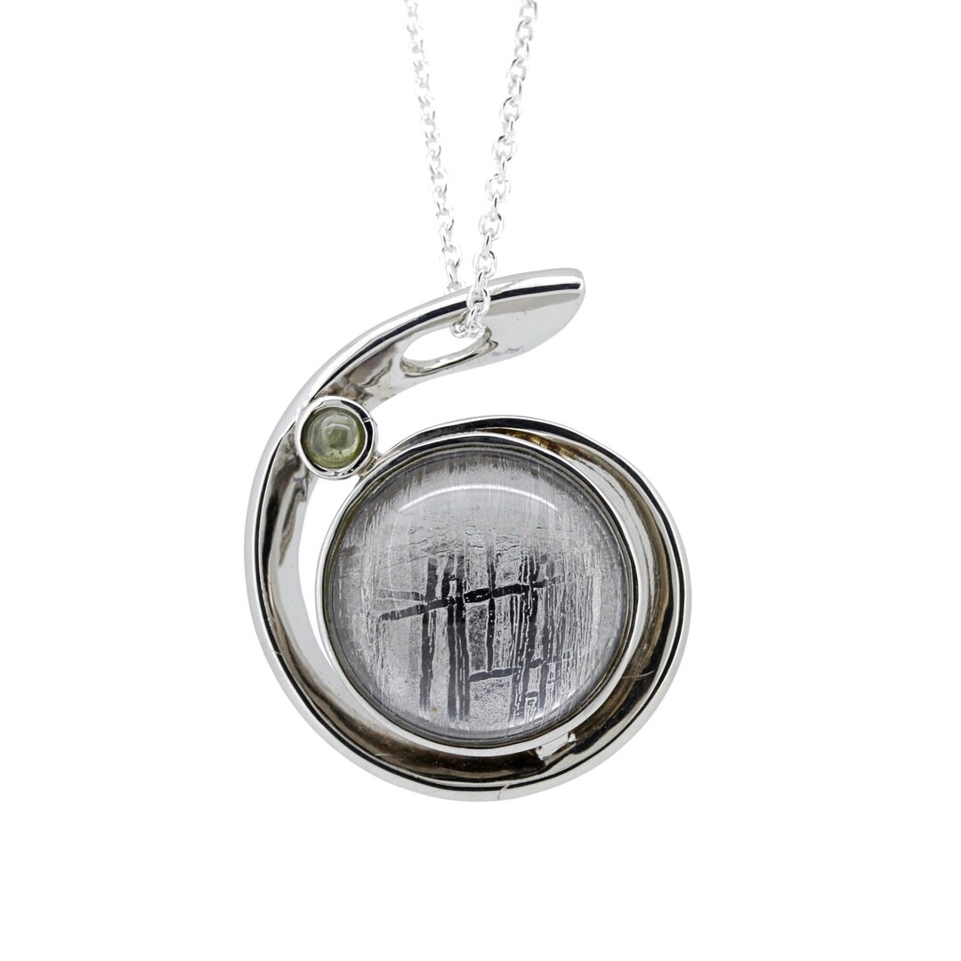 Pendentif Moldavite Besednice & Météorite de Muonionalusta(Monture Argent)