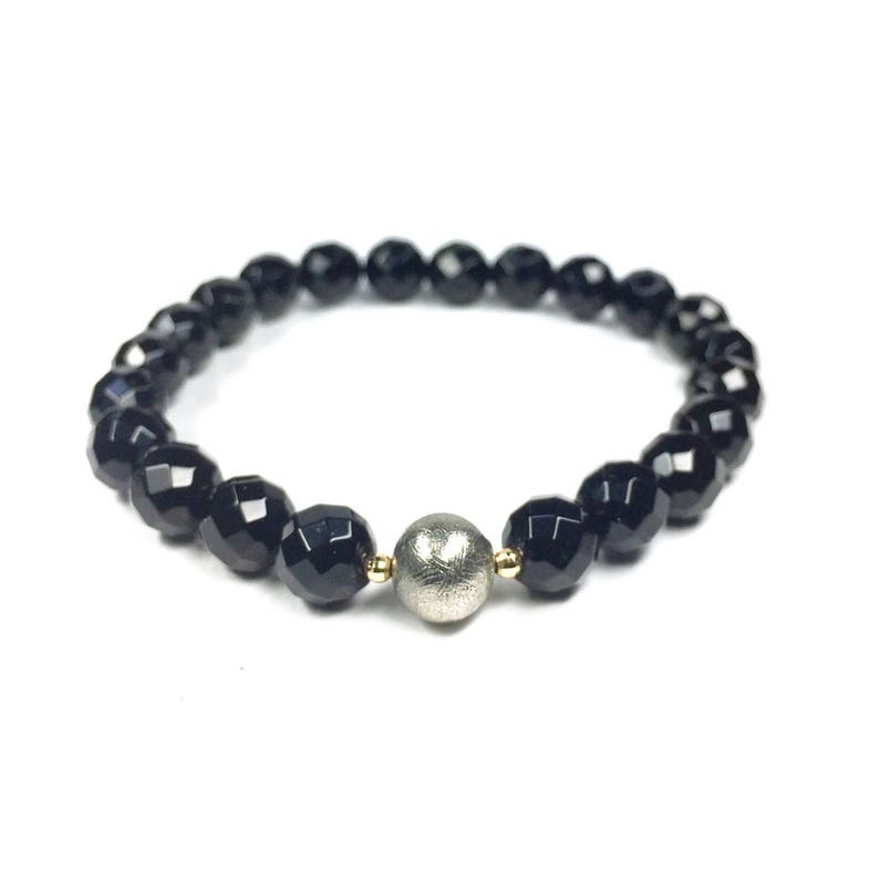Gold Bracelet,Gift Jewelry,Gold,crystal Gibeon Bracelet,Meteorite Bracelet,Gibeon and Onyx K14 Gold Bracelet,Stone Bracelet Meteorite