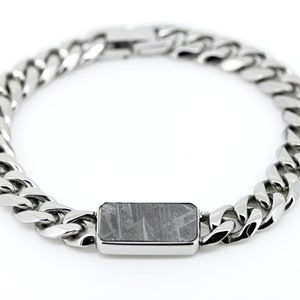 Meteorite chain bracelet / Muonionalusta meteorite / Stainless steel / Unisex / Width 11mm / Length 19.5cm (7.67inch) / ASB-0015