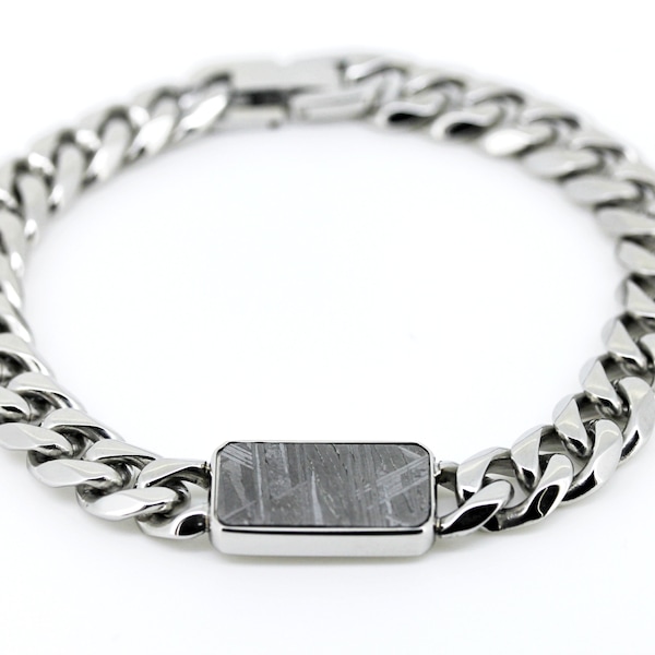 Meteorite chain bracelet / Muonionalusta meteorite / Stainless steel / Unisex / Width 11mm / Length 19.5cm (7.67inch) / ASB-0015