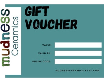 Gift Certificate/Mudness Ceramics/Custom Amount/Gift Voucher