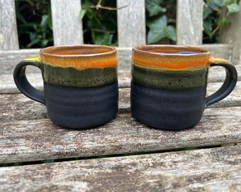 Ceramic espresso Cup / Handmade Pottery / Black and Orange/ Coffee Cup / Pottery Mug / Monochrome / Housewarming Gift / Espresso Mug / 120ml