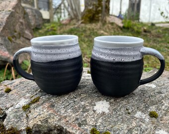 Ceramic Mug / handmade pottery / black & white / 300ml