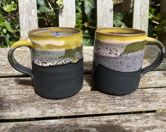 Ceramic Mug / Handmade Pottery / Black & Yellow / 350ml