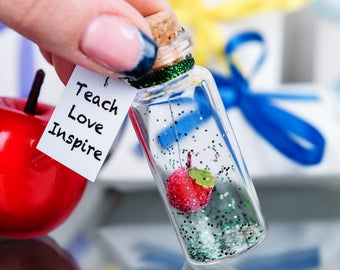 Gift For Teacher Personalized Apple Gift For Teacher Teach Love Inspire Message in a Bottle Red Apple Gift Elementary End Of Year Gift