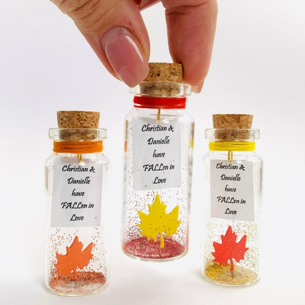 Fall wedding favors, Autumn leaves wedding favors, Wedding favors for guests Fall save the date, Message in a Bottle Orange Wedding Favors