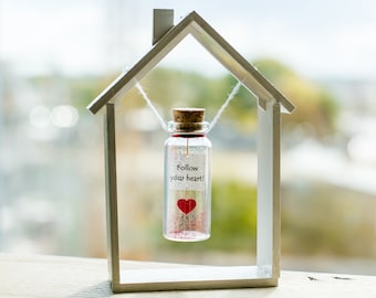 Follow Your Heart Inspirational Gift for Her, Message In Bottle Housewarming Gift For Friend, Motivational Present, Little Keepsake Gift
