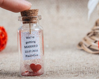 Save The Date Favors in Bulk, Message In a Bottle Invitations, Red Hearts In a Bottle, Romantic Wedding Favors For Guests