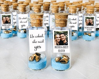 He Popped The Question, She Said Yes! / Bulk Engagement Party Favors for guests with Photo, Beach engagement guest gift, Personalized favors