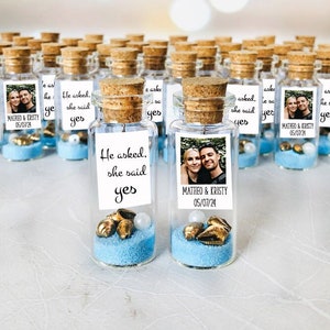 Bulk Engagement Party Favors for guests with Photo, Beach engagement guest gift, Personalized favors, He Asked The Question, She Said Yes!