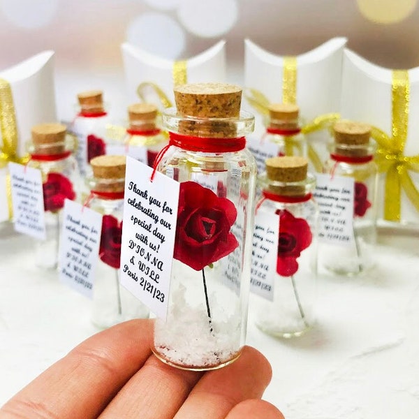 Ruby anniversary party favors, 40 years of marriage save the date favor, Personalized rose in a bottle, Thank you souvenirs for guests