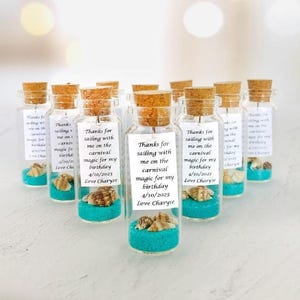 Carnival Cruise Beach Party Favors, Personalized Nautical Birthday Sand in a bottle Guest Gifts with Seashells, Save the date favors