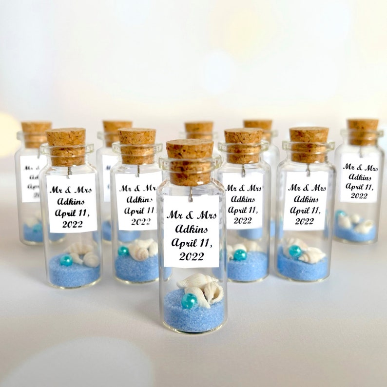Personalized Favors in Bulk, Set of 10 Beach Wedding Invites Nautical Message In a Bottle Beach Wedding Favors For Guests image 7