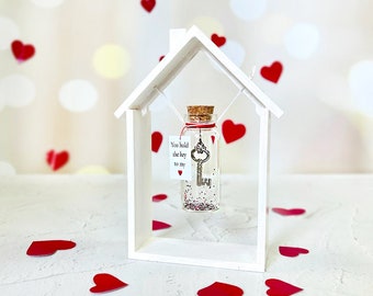 Tu détiens la clé de mon message cardiaque dans une bouteille, Petite clé en argent dans une bouteille, Cadeau romantique de Saint-Valentin pour fille, Je t'aime cadeau pour lui