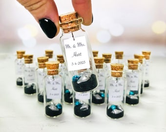 Black Wedding Favors in Bulk, Set of 10 Sand In a Bottle Wedding Invites Nautical Message In a Bottle Beach Wedding Favors For Guests