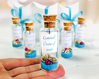 Customized Carnival Cruise Party Favors: Personalized Message in a Bottle with Sand and Seashells Set of 10 Bottles